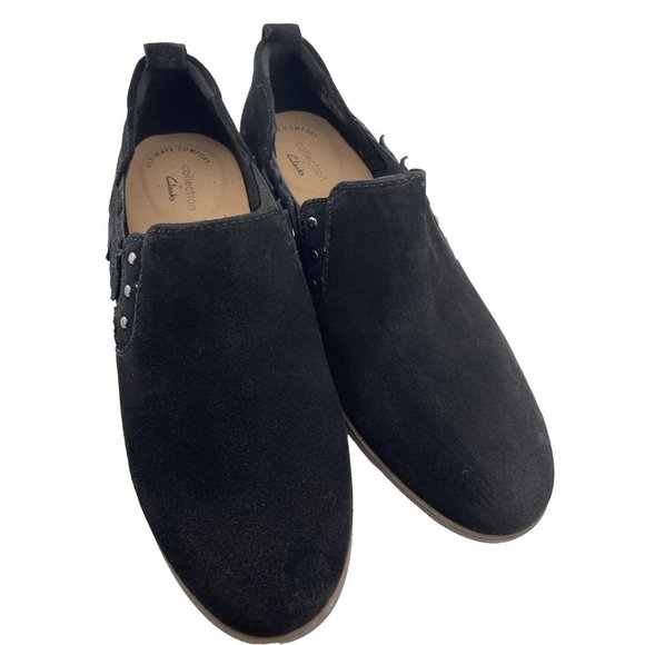 Clarks Collection Trish Bell Studded Black Suede‎ Booties Women's Size 8.5 - Picture 1 of 9
